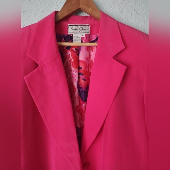 Diane Gilman Silk Pink Blazer Classic Notched Lapel - Picture 2 of 8